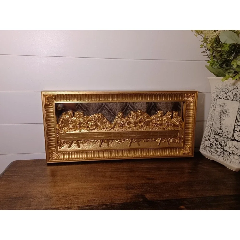 Vintage homco last supper gold mirror wall hanging